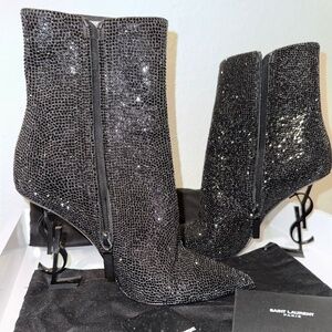 YSL CRYSTAL BOOTS W/YSL HEEL